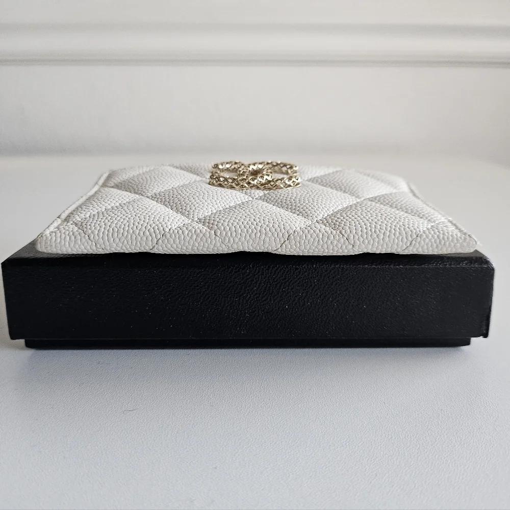 Chanel White Caviar Leather Classic Card Holder Wallet